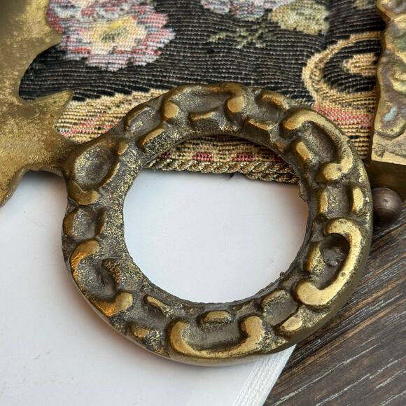 Vintage Floral Tapestry Bell Pull 54" Wall Hanging Brass Hardware Victorian Era - Picture 9 of 16